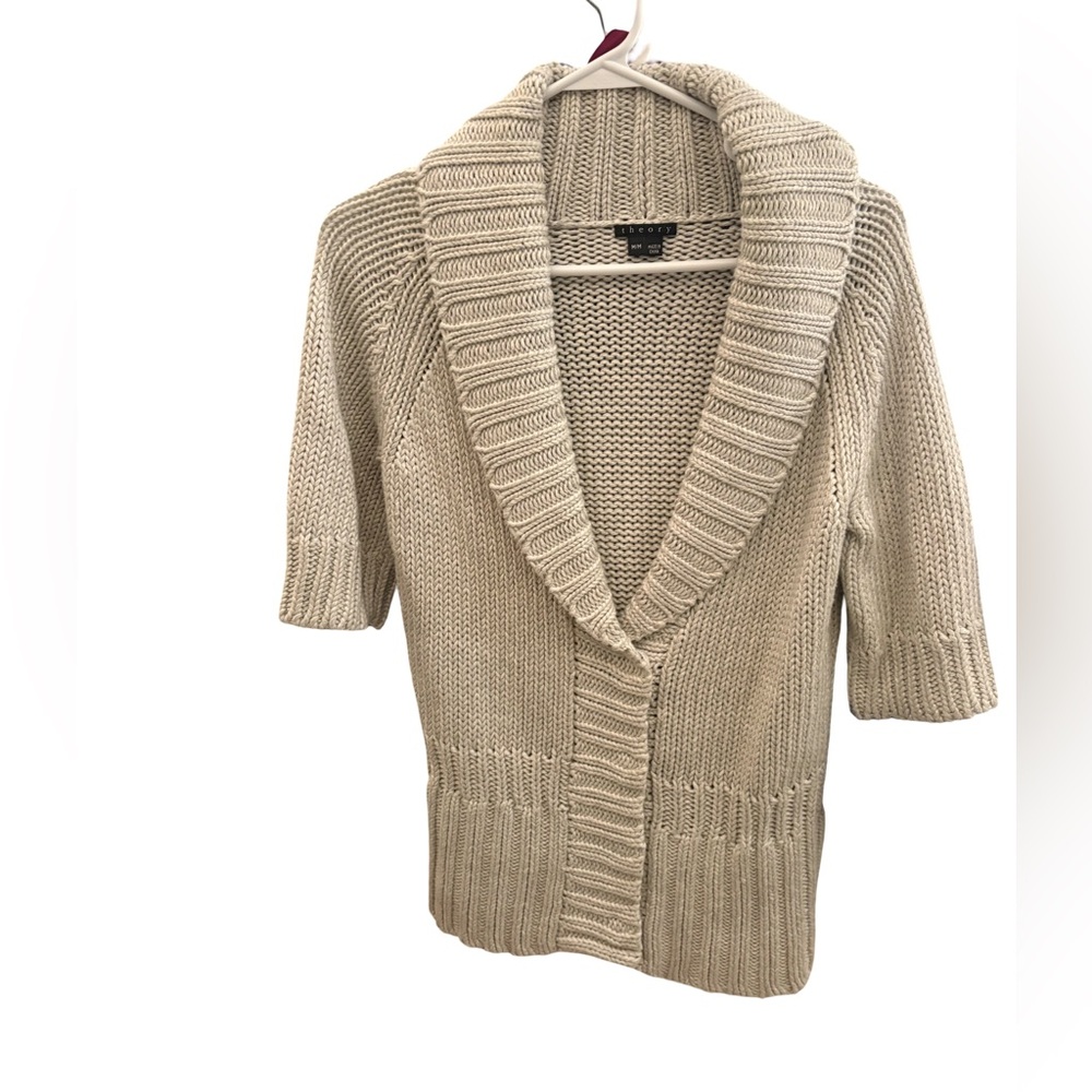 Theory Logane Marbella Shawl Collar Short Sleeve Cardigan Sweater